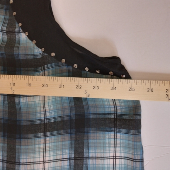 2X Torrid Tank Top Sleeveless Black Teal Plaid Defect - Picture 6 of 6